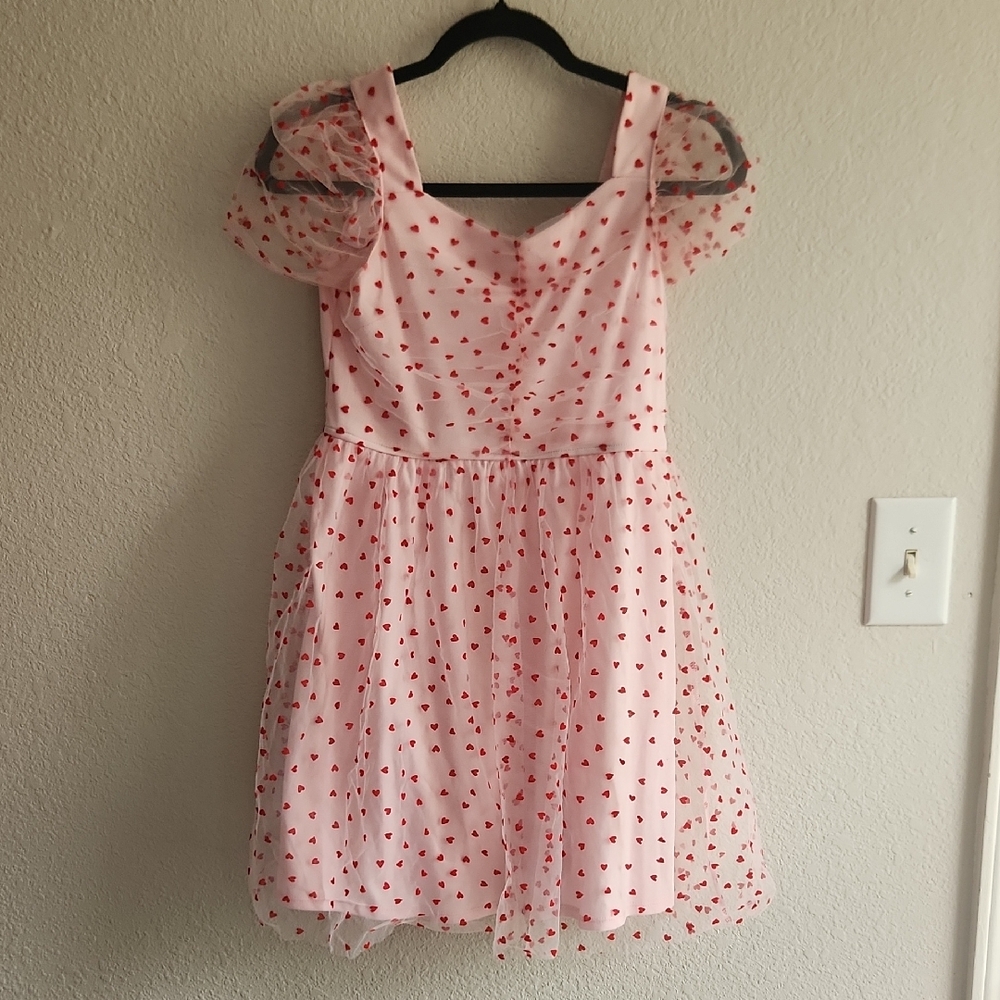 Pink Heart Patterned Kids Dress